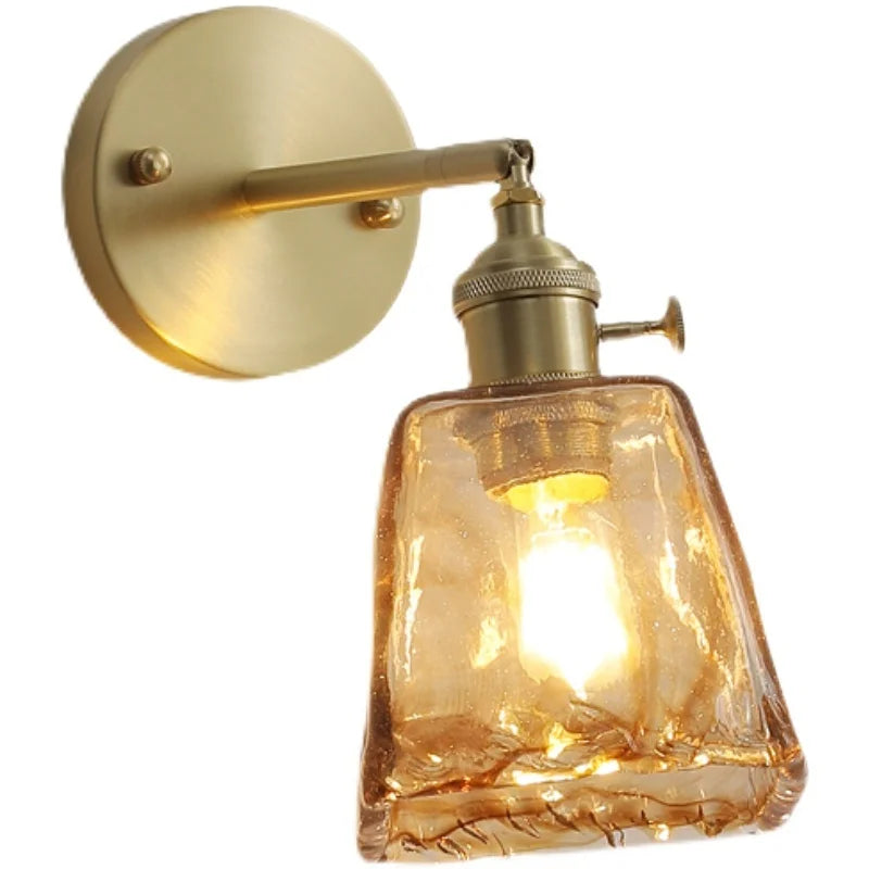 Afralia™ Glass Copper LED Wall Lamp with Knob Switch for Modern Home Decor