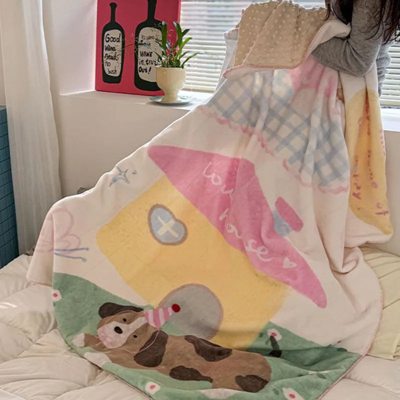 Afralia™ Kids Cartoon Milk Velvet Nap Blanket: Soft & Warm Quilt for All Seasons