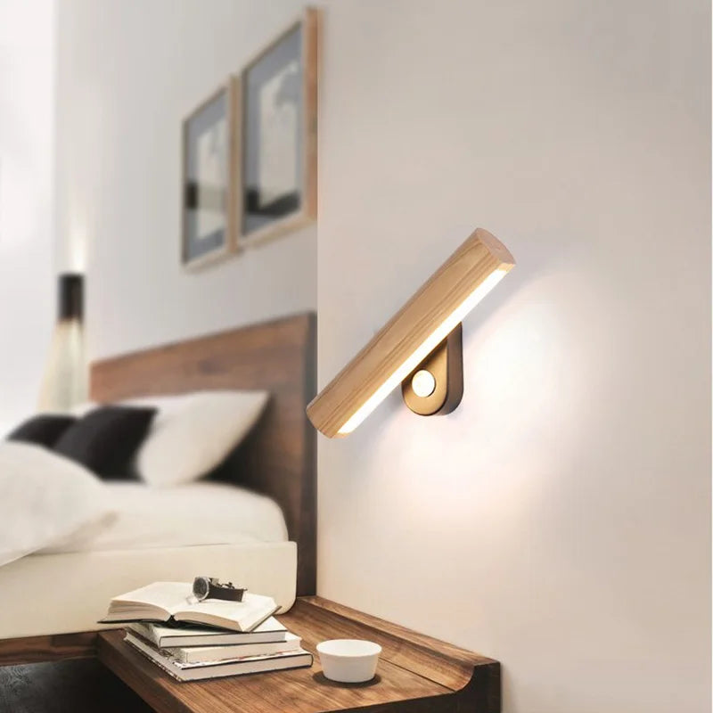 Afralia™ Wood LED Wall Lamp Modern Adjustable Indoor Wall Light Switch Living Room Bedside