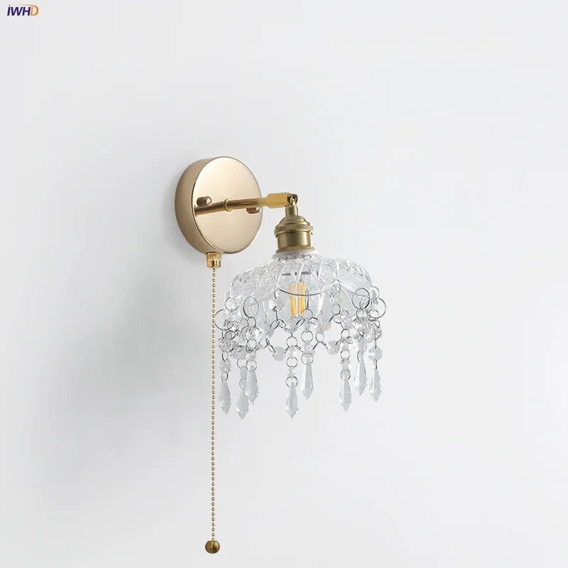 Afralia™ Rotatable Clear Glass LED Wall Lamp with Pull Chain Switch