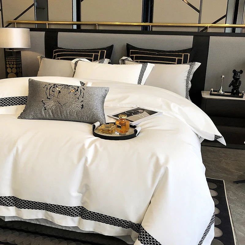 Afralia™ Luxury Hotel Style 1000TC Egyptian Cotton 4Pcs Bedding Set with Embroidery