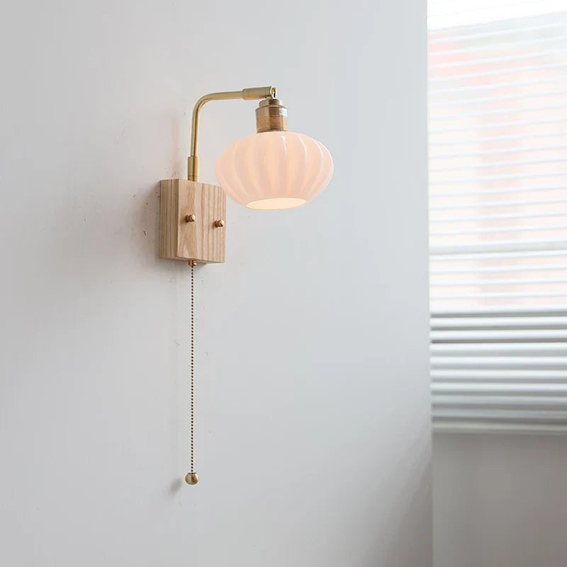 Afralia™ Ash Wood LED Wall Light Fixture with Pull Chain Switch, Modern Nordic Design