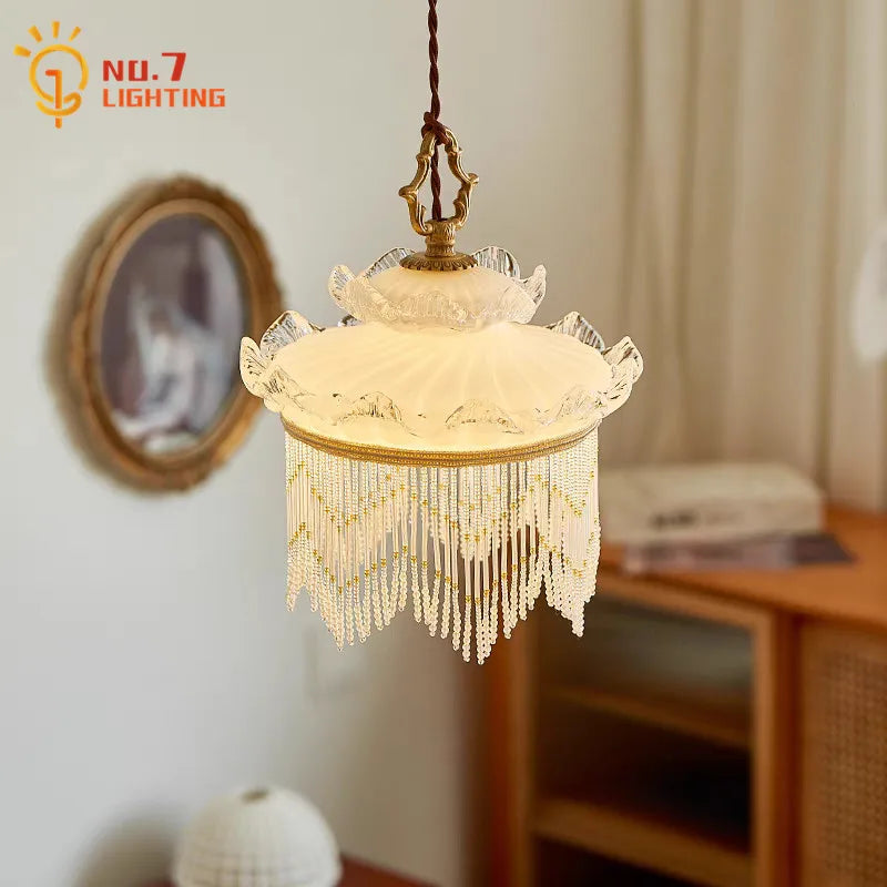Afralia™ Medieval Tassel Glass Copper LED Pendant Light - Romantic Atmosphere