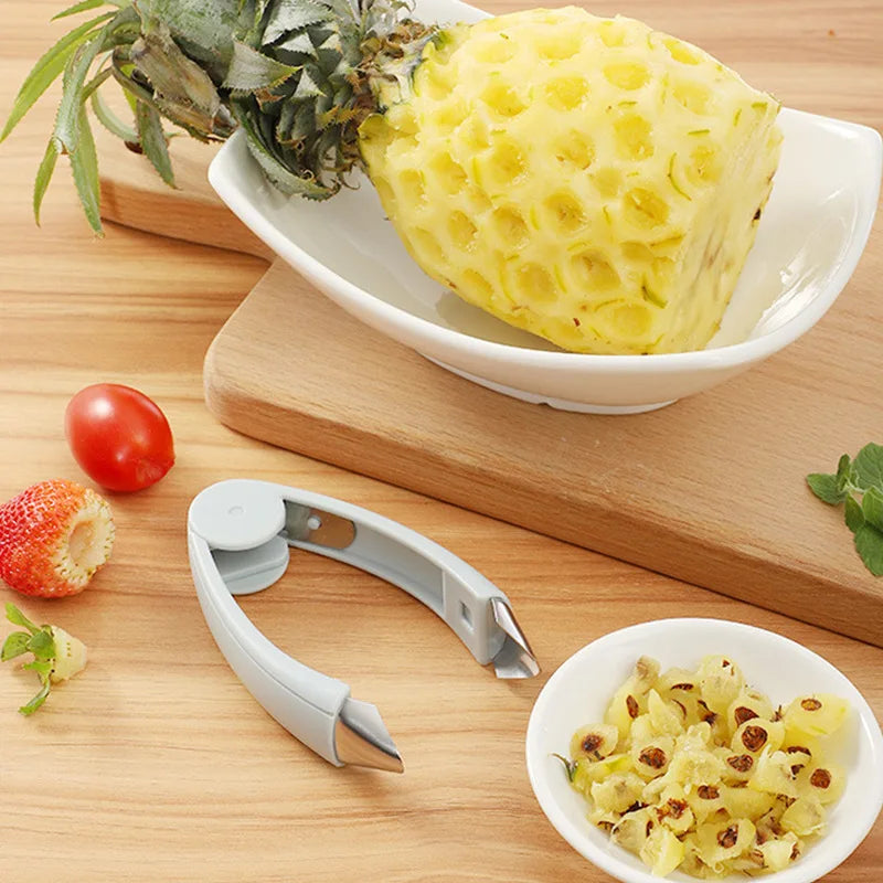 strawberry seed remover 1pc Stainless Steel Pineapple Peeler Strawberry Huller Fruit Stem Remover Leaf Peeler Metal Slicer Kitchen Gadgets (Sky-blue)