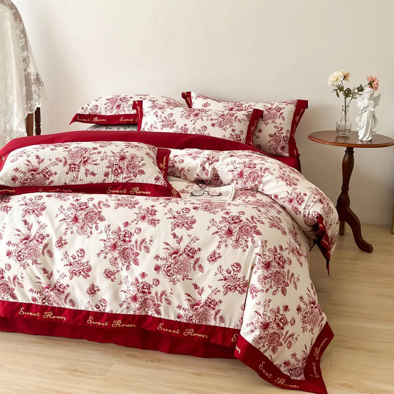 Afralia™ Cotton Wide Edge Bedding Sets with Embroidered Comforter Kit for Four Seasons