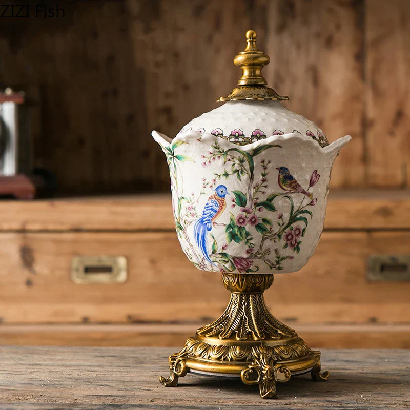 Afralia™ Floral Pattern Ceramic Jewelry Box Candy Pots Aroma Can