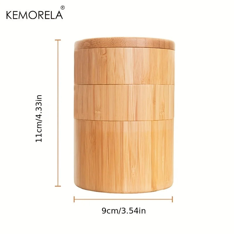 Afralia™ Round Bamboo Salt Box | 3-Tier Spice Storage Container