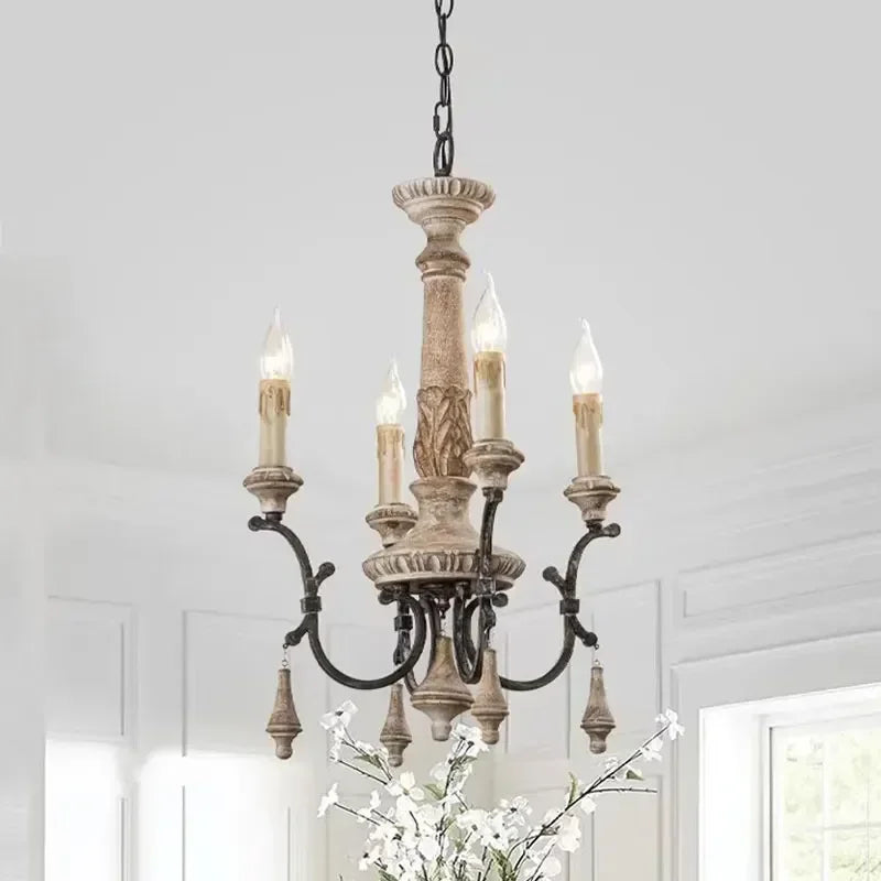 Afralia™ Wood Carving Chandelier for Living Room, Dining, Bedroom - Nordic Iron Decor Lighting