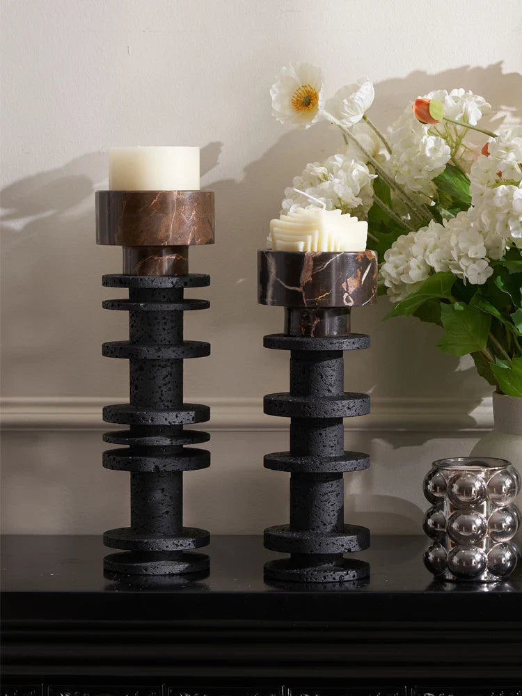 Afralia™ Black Marble Pillar Candlestick for Elegant Table Centerpieces