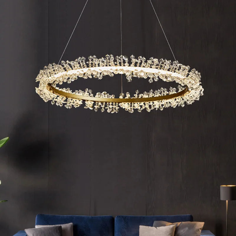 Afralia™ Octagonal Crystal LED Chandelier Gold Ring Pendant Light - Modern Luxury Lighting