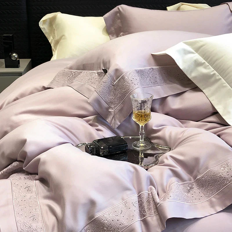 Afralia™ 1200TC Luxury Embroidery Bedding Set with Wide Edge & Lyocell Cotton Brushed Fabric