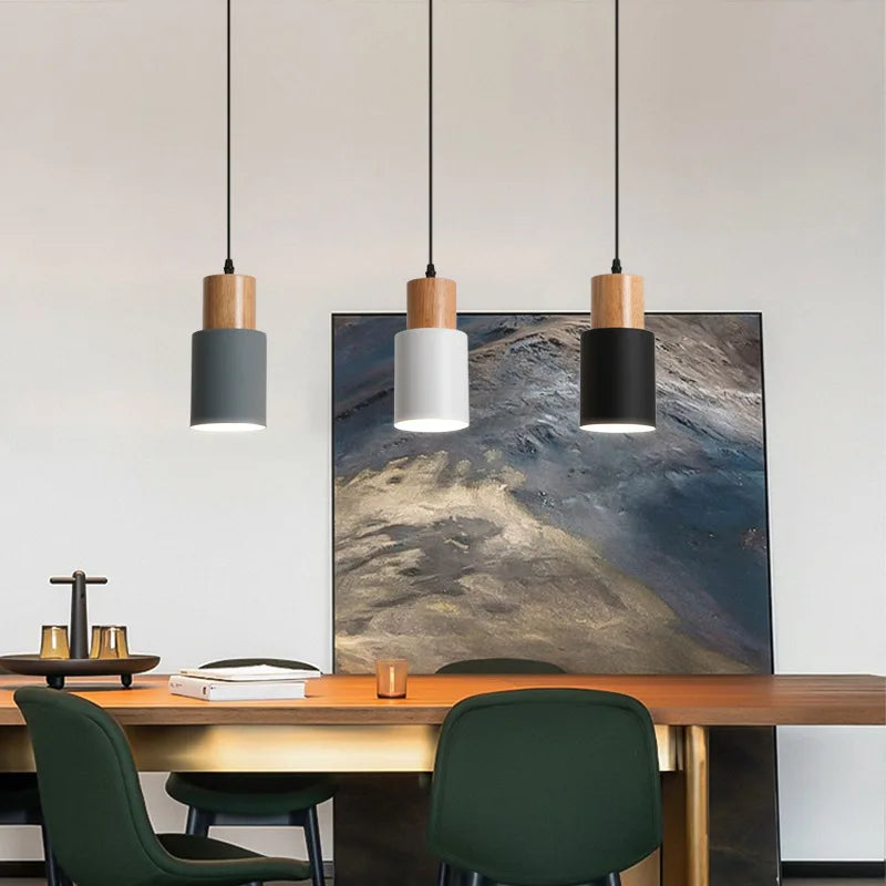 Afralia™ Nordic Metal Wood LED Pendant Lamp: Modern Chandelier for Dining Room, Bedroom