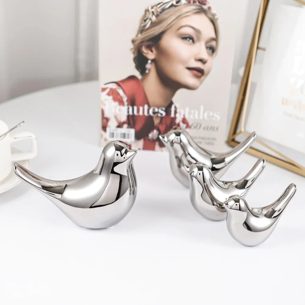 Afralia™ Silver Ceramic Bird Figurines: Modern Luxury Home Decor & Wedding Ornaments