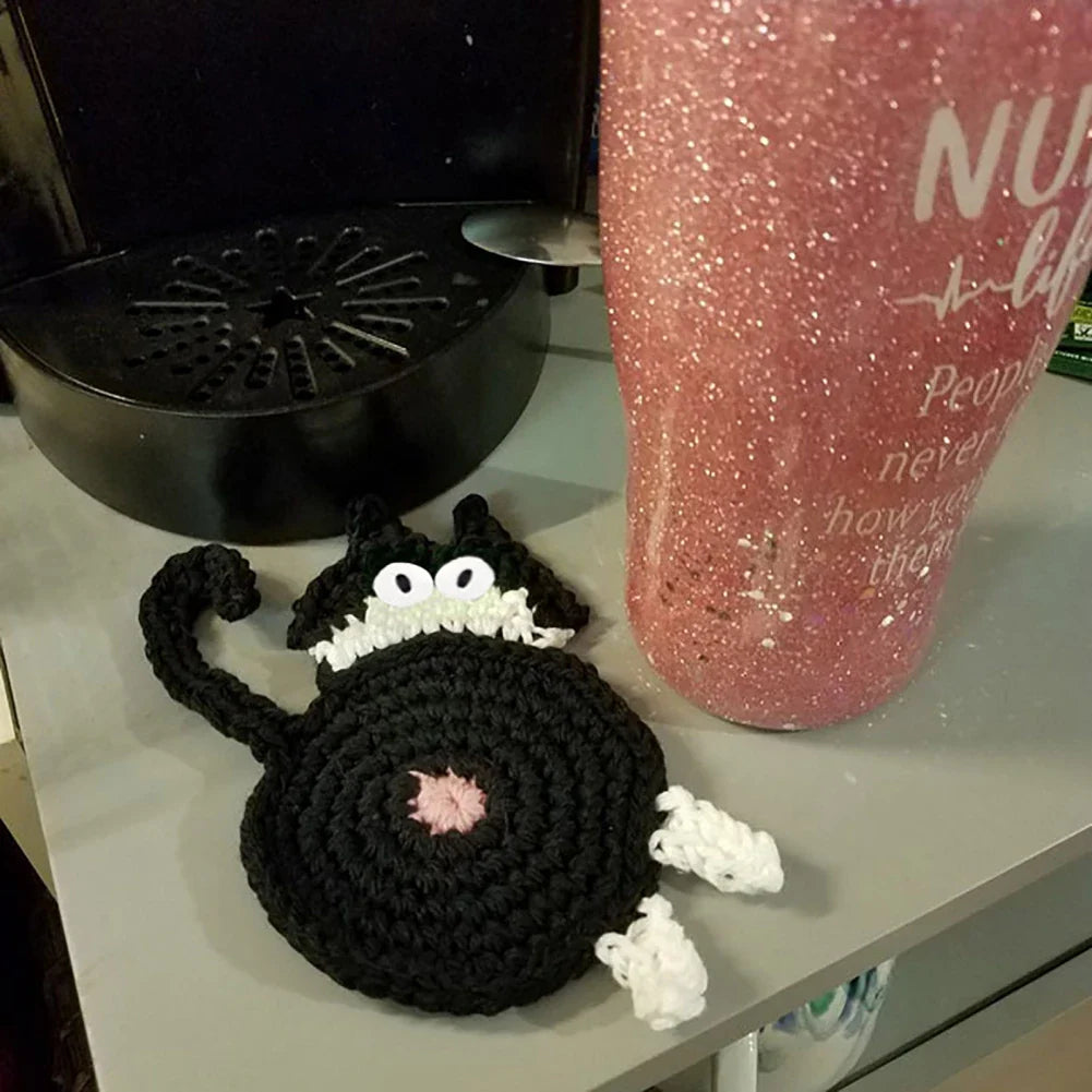 Afralia™ Cat Butt Coasters: Handmade Funny Kitties Cup Mat - Set of 4