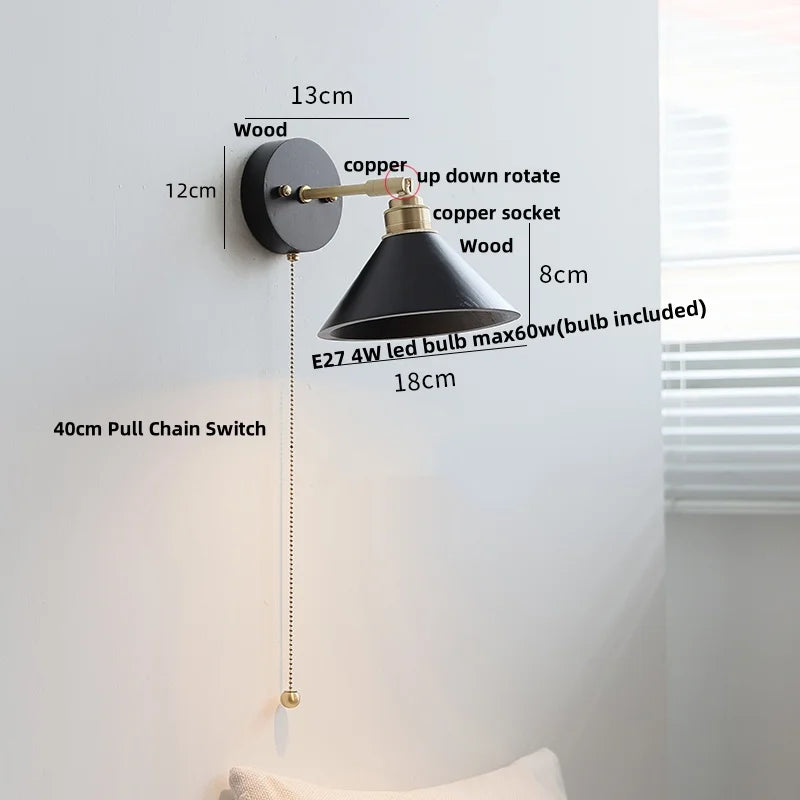 Afralia™ Black Wood LED Wall Sconce, Rotatable Stair Light