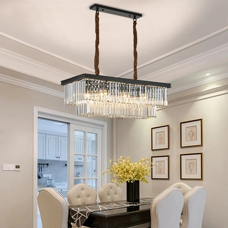 Afralia™ Retro Gold Black Metal Crystal Pendant Lights - Chain Hanging LED Lamp Fixtures