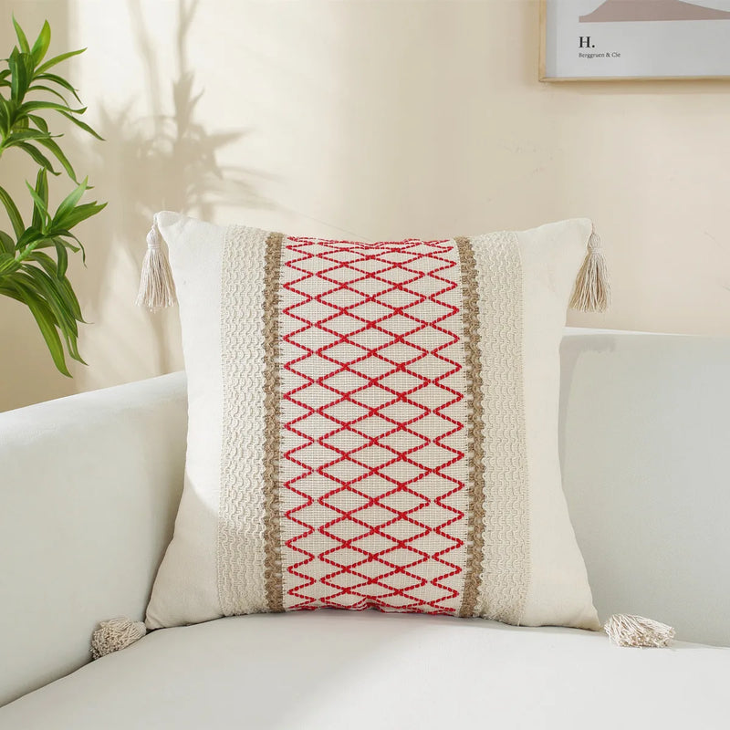 Afralia™ Linen Stripe Diamond Woven Cushion Cover 45x45cm with Tassels