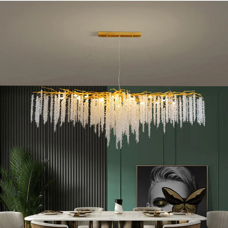 Afralia™ Modern Gold Aluminium Crystal Chandelier LED Pendant Light Fixture