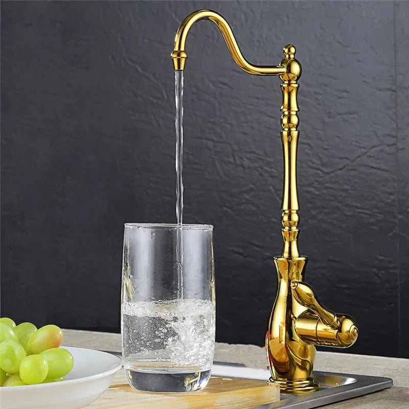 Afralia™ Gold Kitchen Sink Faucet Cold Water Tap 360° Rotating Drinking Faucet Solid Brass