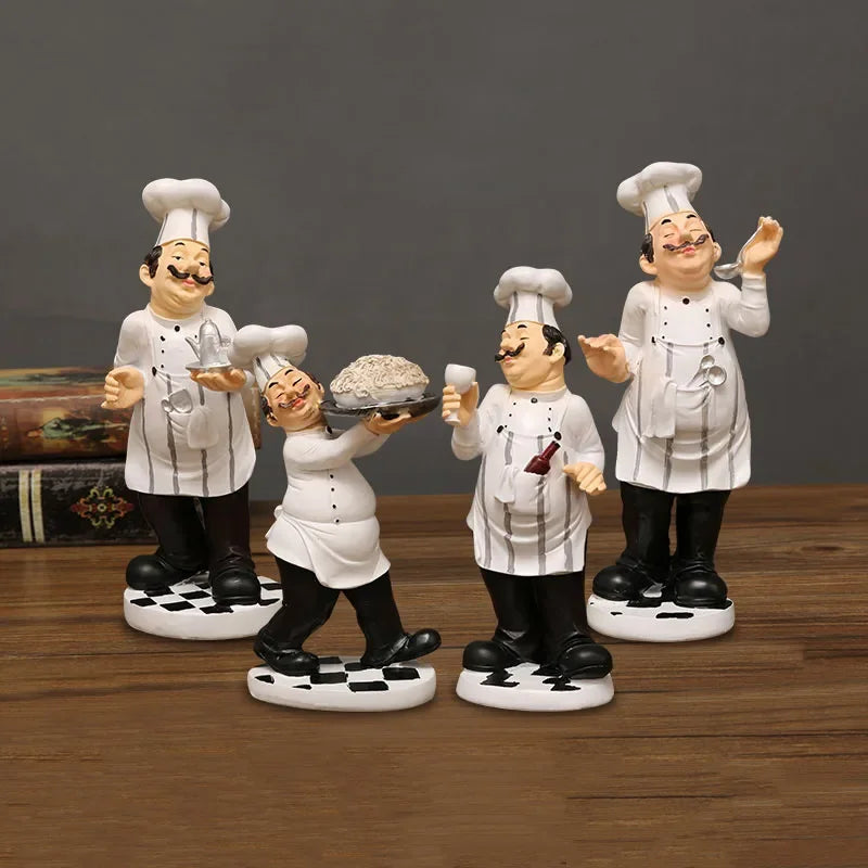 Afralia™ Bearded Chef Resin Figure Sculpture Modern Kitchen Desk Decor Ornaments