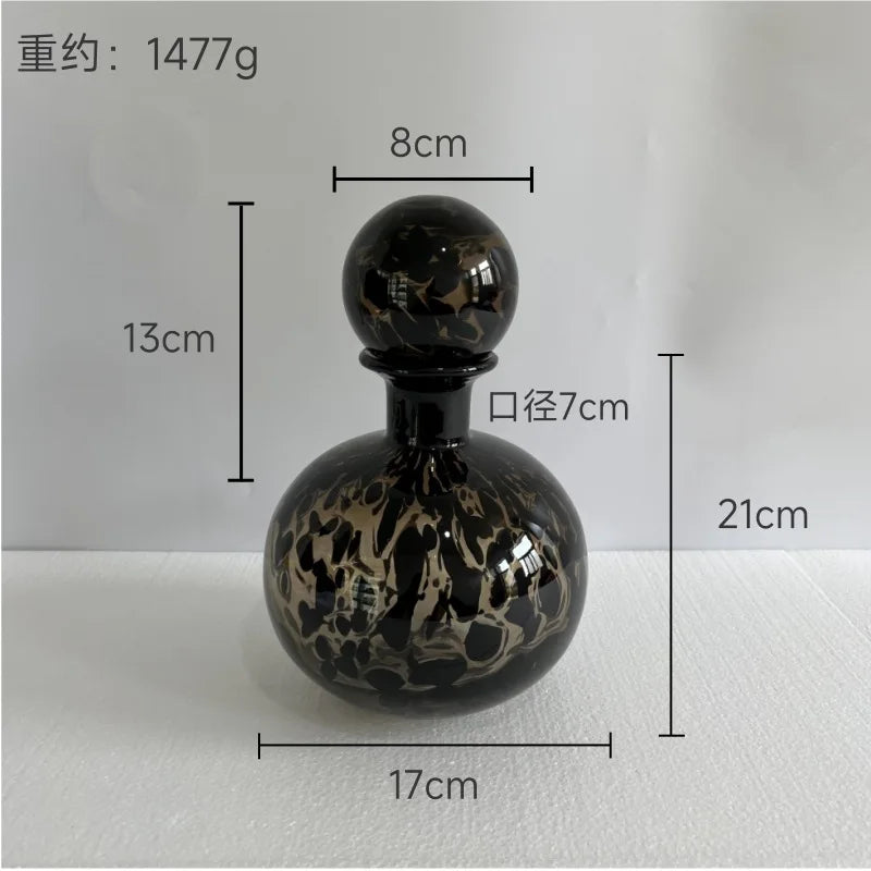 Afralia™ Leopard Print Glass Vase with Lid, Colorful Terrarium Home Decoration