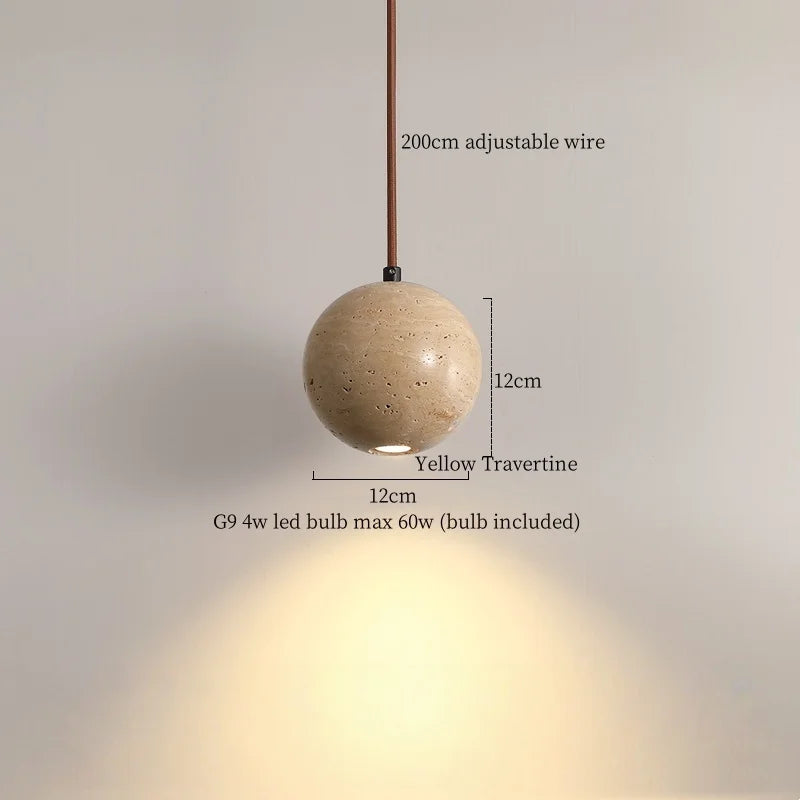 Afralia™ Iron Yellow Travertine LED Pendant Light for Bedside Dining Living Room