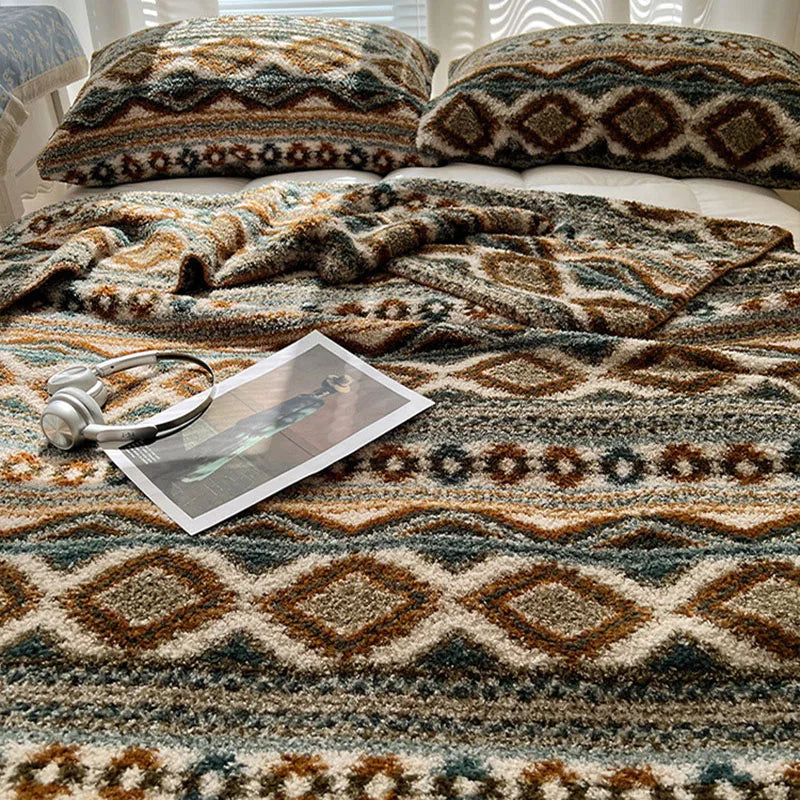 Afralia™ Geometric Printed Half Fleece Sofa Cover: Luxe Bohemian Shawl Blanket for Office Nap