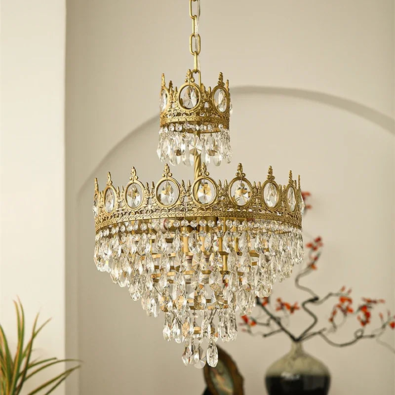 Afralia™ Crystal Crown Chandelier LED Pendant Light for Living Bedroom - Modern Luxury Vintage French Lighting