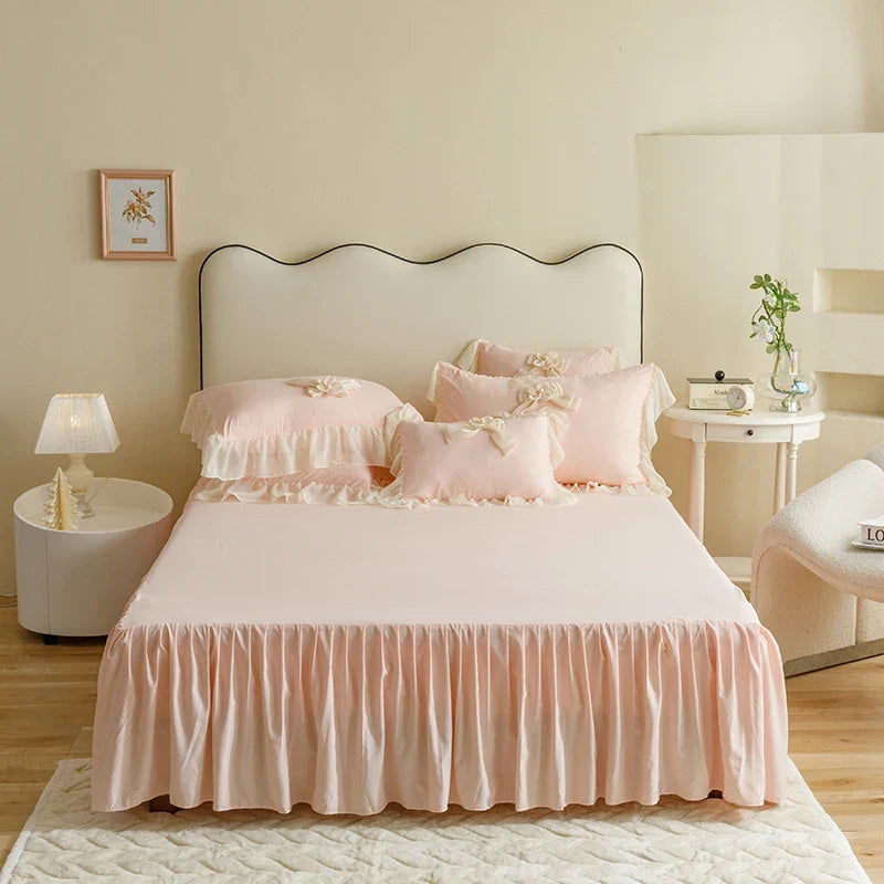 Afralia™ Sweet Lace Ruffles Flowers Bow Wedding Bedding Set - 200X230cm