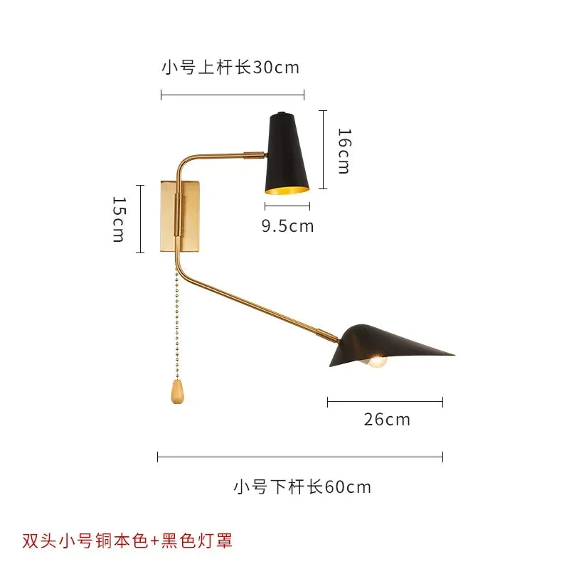 Afralia™ Adjustable Double Head LED Wall Lamp with Pull Switch