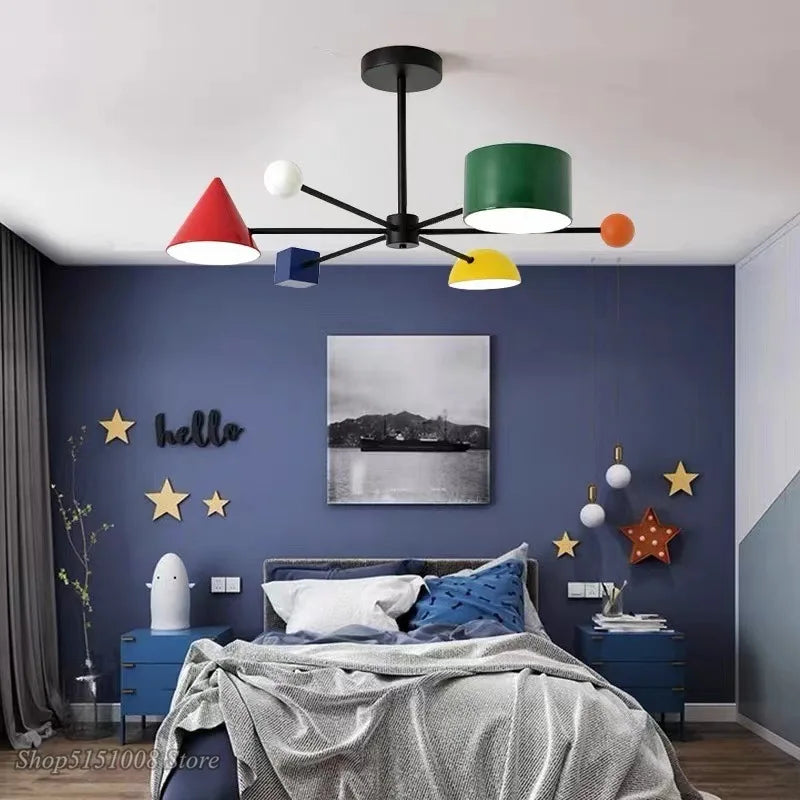 Afralia™ Modern Macaron LED Chandelier: Kids Room Decor, Indoor Hanging Light Fixtures