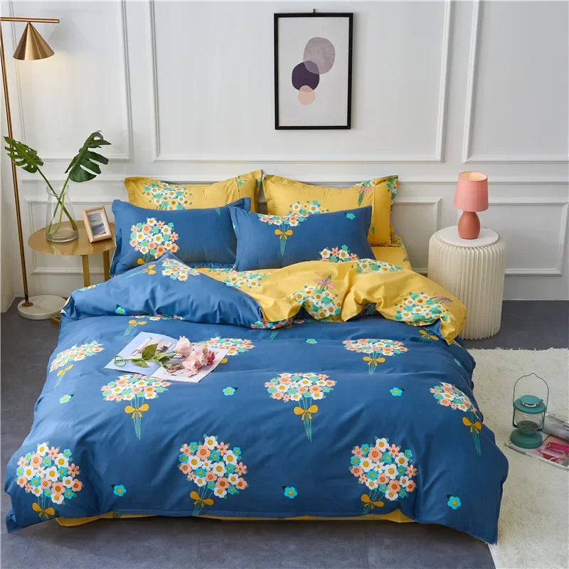 Afralia™ Plant Print Bedding Set: Skin-Friendly Duvet Cover & Bedsheet for All Seasons