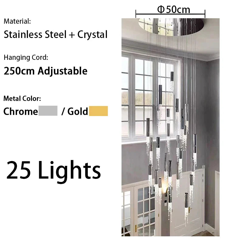 Afralia™ Gold Crystal Chandelier: Modern Luxury Lighting for Living Room, Staircase, Villa.