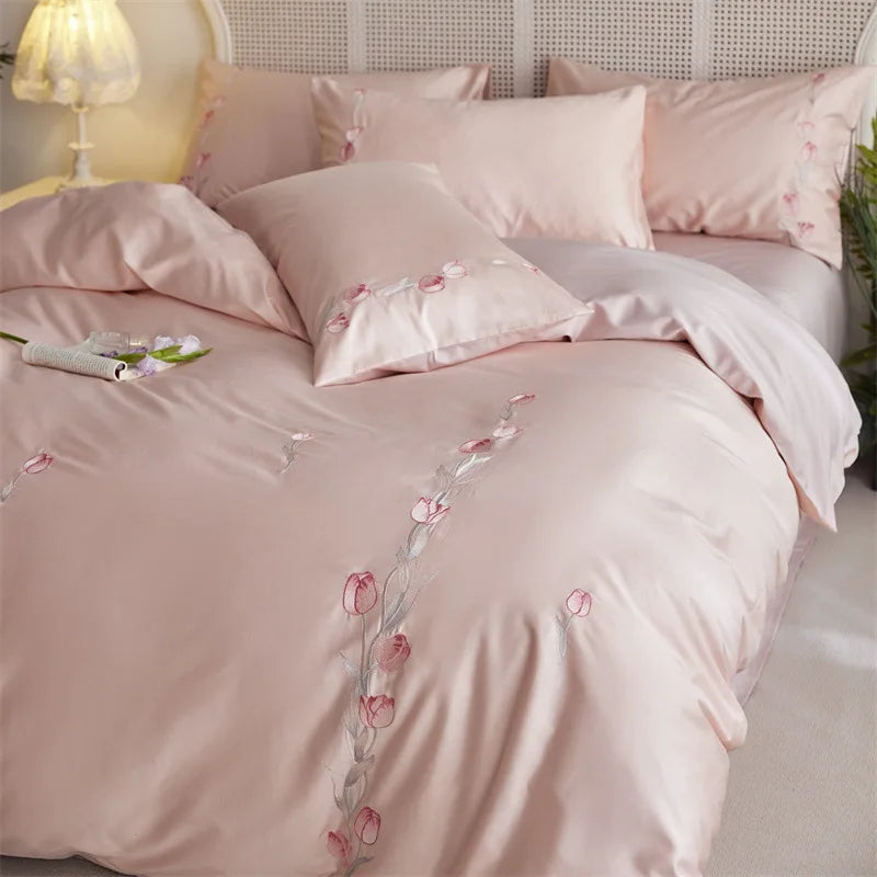 Afralia™ Luxury Cotton Embroidered Bedding Set for Romantic Bedroom - High Quality Quilt Set