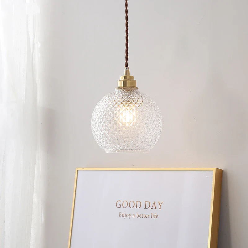 Afralia™ Glass Ball LED Pendant Light: Nordic Modern Copper Socket Hanging Lamp for Home Indoor Lighting.
