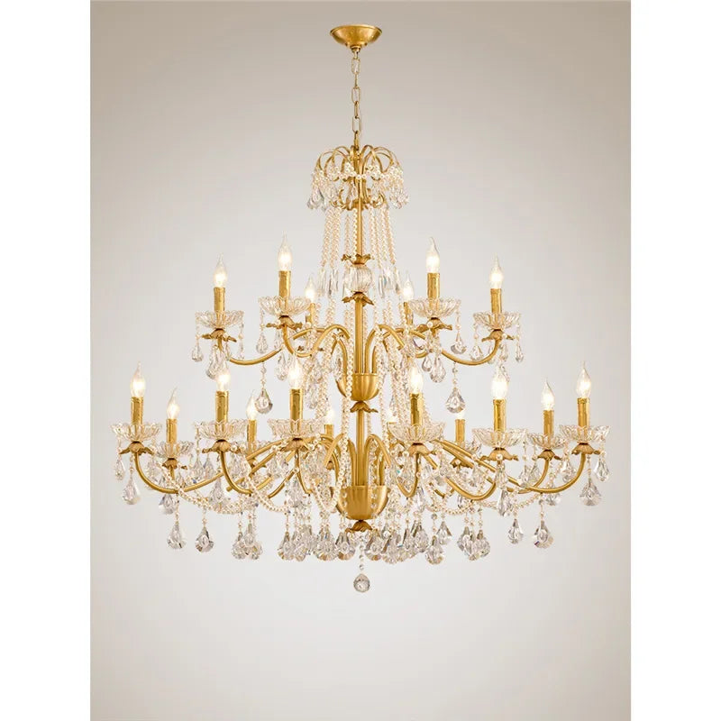 Afralia™ Gold Brass Crystal Chandelier for Living Dining Bedroom, Retro Candle Lights Pendant Lamps