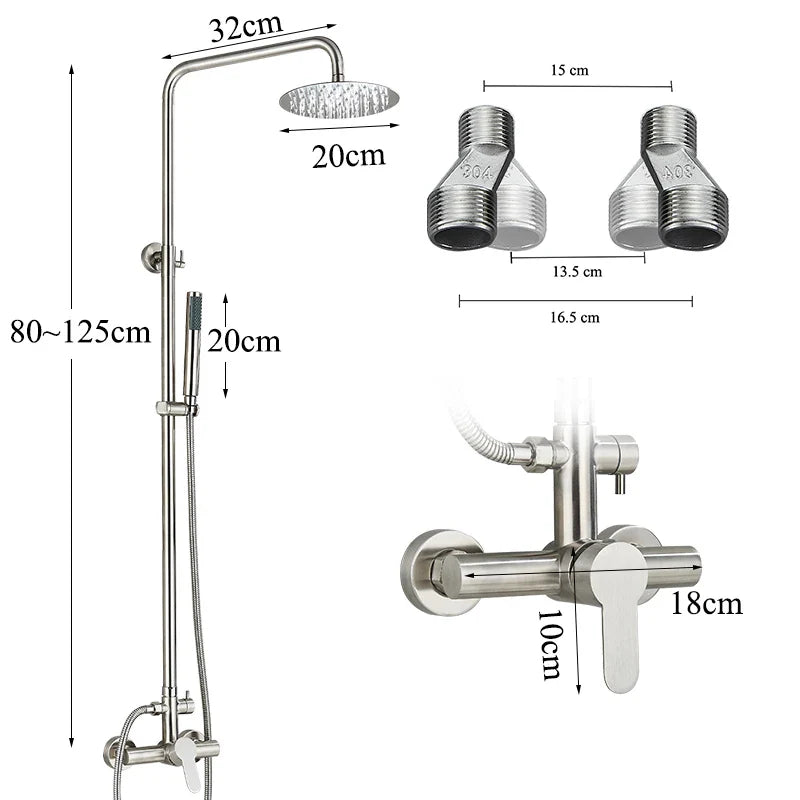 Afralia™ Brushed Nickel Rainfall Shower System with Hot Cold Mixer for Wall Mount