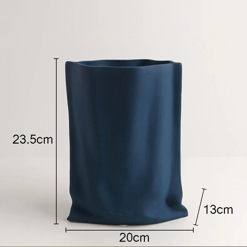 Afralia™ Silver Ceramic Vase Pleated Decoration Modern Home Decor Flowers Pots