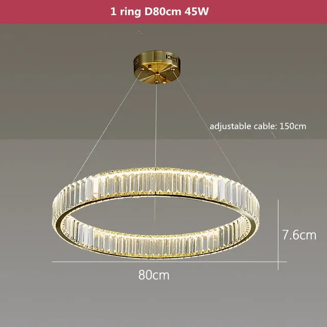 Afralia™ Crystal LED Chandelier Rings Pendant Lamp Luxury Villa Stair Decoration