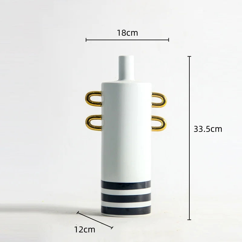 Afralia™ Black and White Dots Geometric Ceramic Vase: Home Decoration Handicraft Ornament