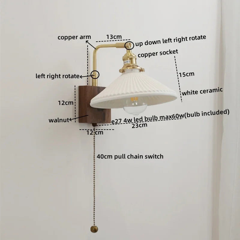 Afralia™ LED Ceramic Wall Sconce Pull Chain Switch Light Fixture