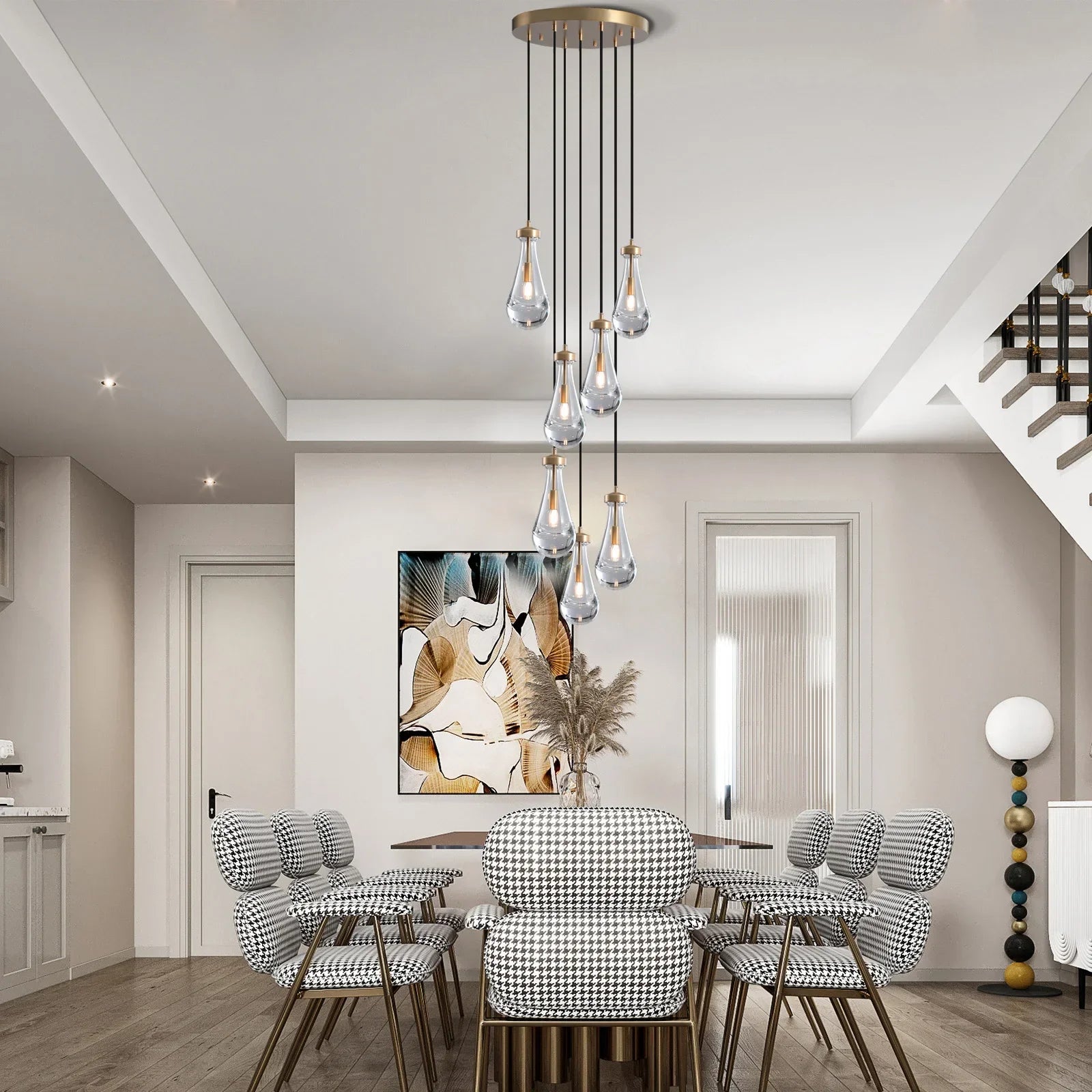 Afralia™ Luxury Brass Raindrop Glass Chandelier for High Ceilings