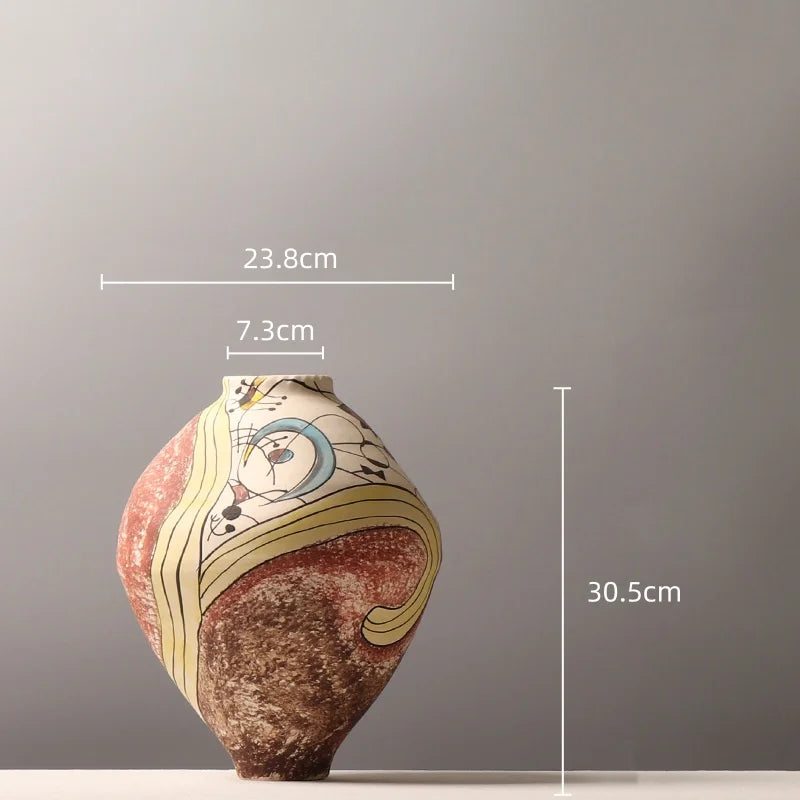 Afralia™ Hand-drawn Graffiti Ceramic Vase - Vintage Style Home Decor