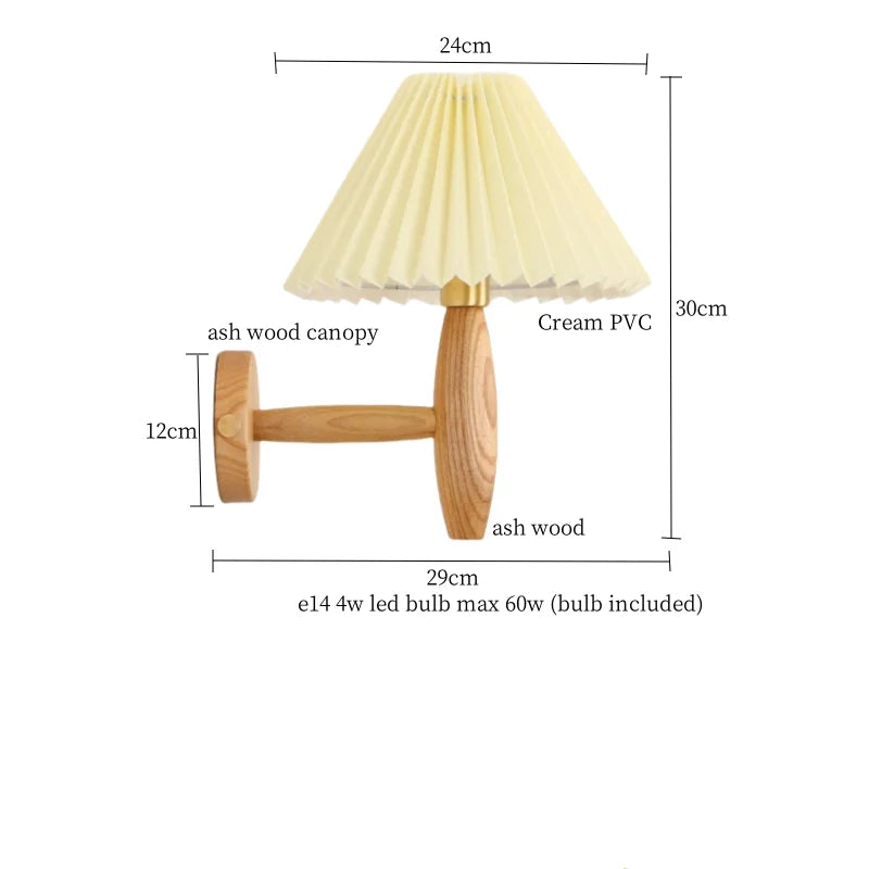 Afralia™ Cream PVC LED Wall Lamps Japanese Walnut Wood Applique Murale
