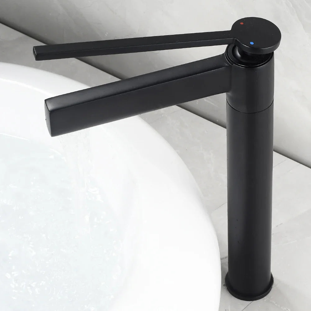 Afralia™ Brass Deck Mounted Basin Faucet Single Handle Hot Cold Mixer for Bathroom Sink