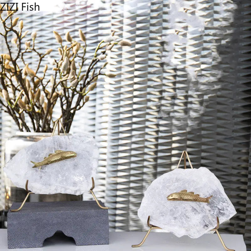 Afralia™ Golden Fish Crystal Ornament Home Decoration Metal Statue