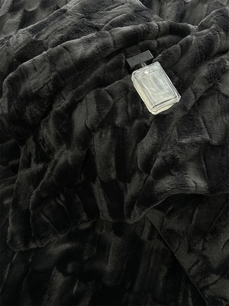 Afralia™ Cozy Faux Rabbit Fur Bedding Set in Black & Grey: Duvet, Sheets, Pillowcases