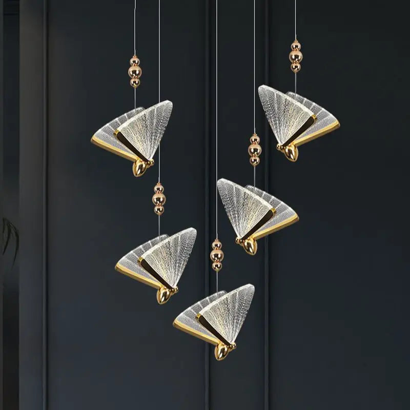 Afralia™ Gold Butterfly LED Acrylic Pendant Light for Living Room Ceiling