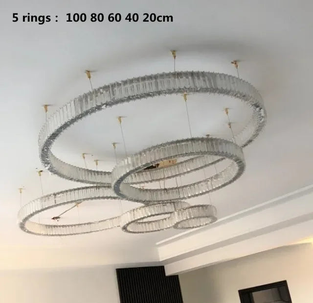 Afralia™ Crystal LED Chandelier Rings Pendant Lamp Luxury Villa Stair Decoration