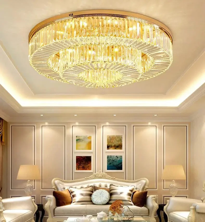 Afralia™ Crystal Gold Round LED Ceiling Light for Living Room, Kitchen, and Bedroom